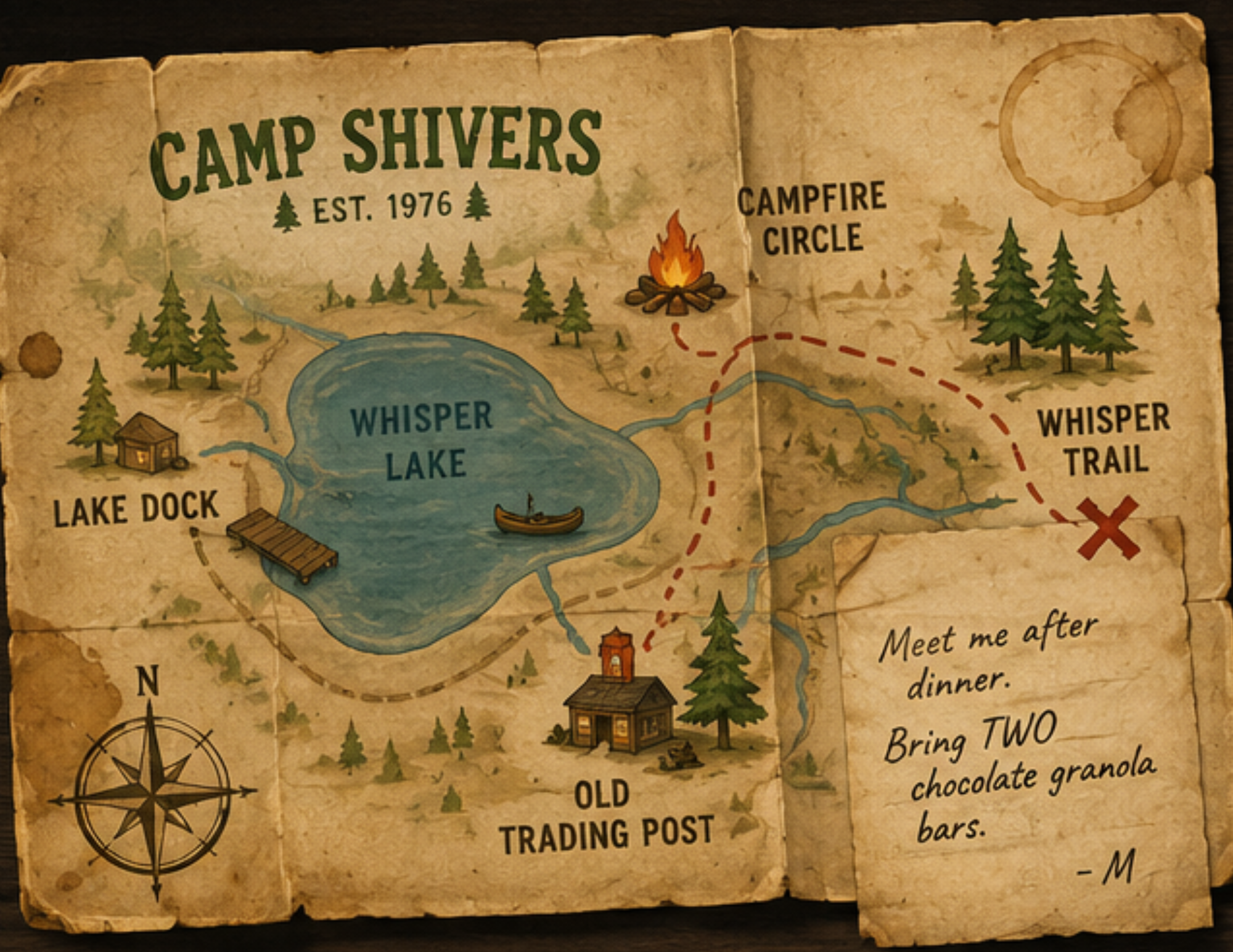 Camp map with handwritten note
