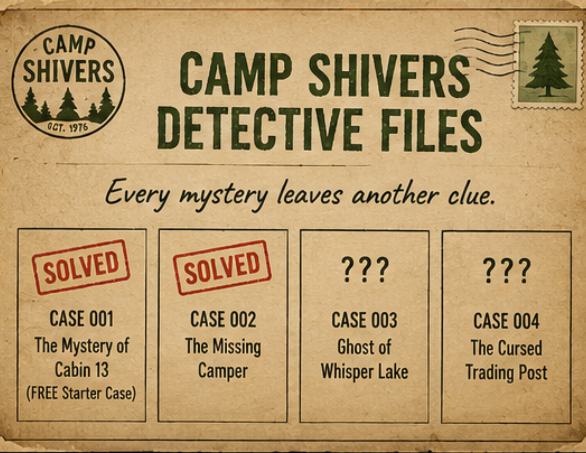 Camp Shivers Detective Files postcard